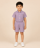 Polyester Checked Shirt and Shorts Set for Boy Kids Casual Wear Half Sleeve Co-Ord Set with Elastic Waist Shorts | Age 6 to 7 Years