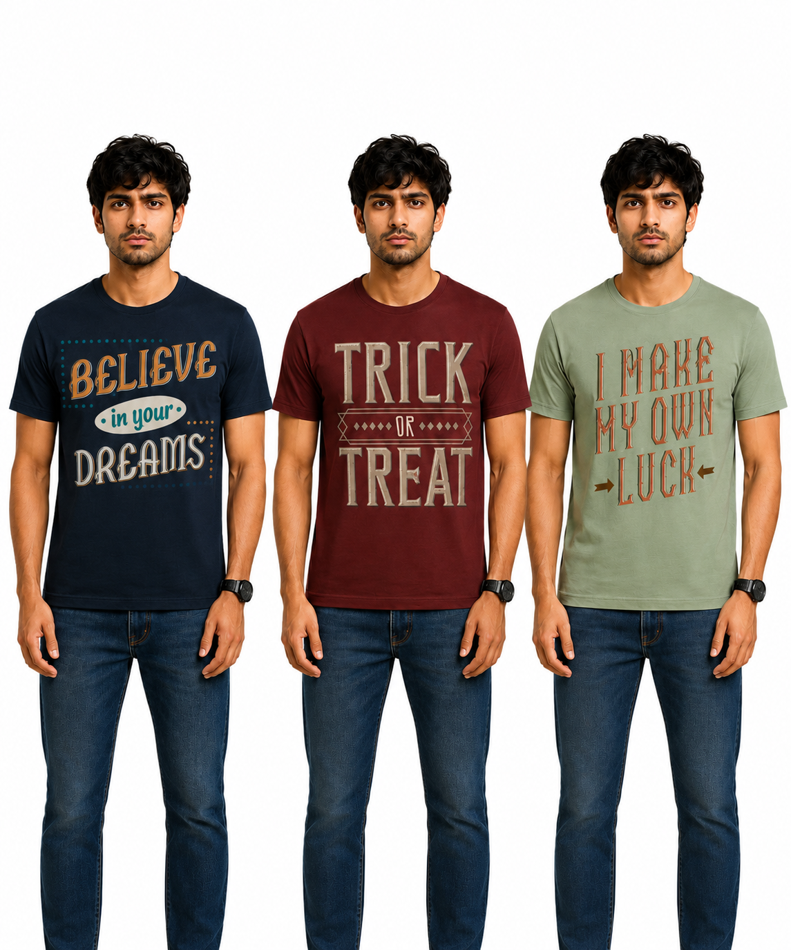 Men's Half Sleeve Printed Round Neck T-Shirt Combo (Pack of 3)