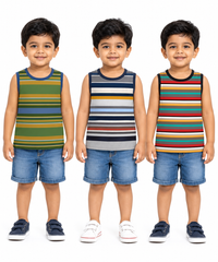 Cotton Stripes Kids Sleeveless Tshirt (Pack of 3)