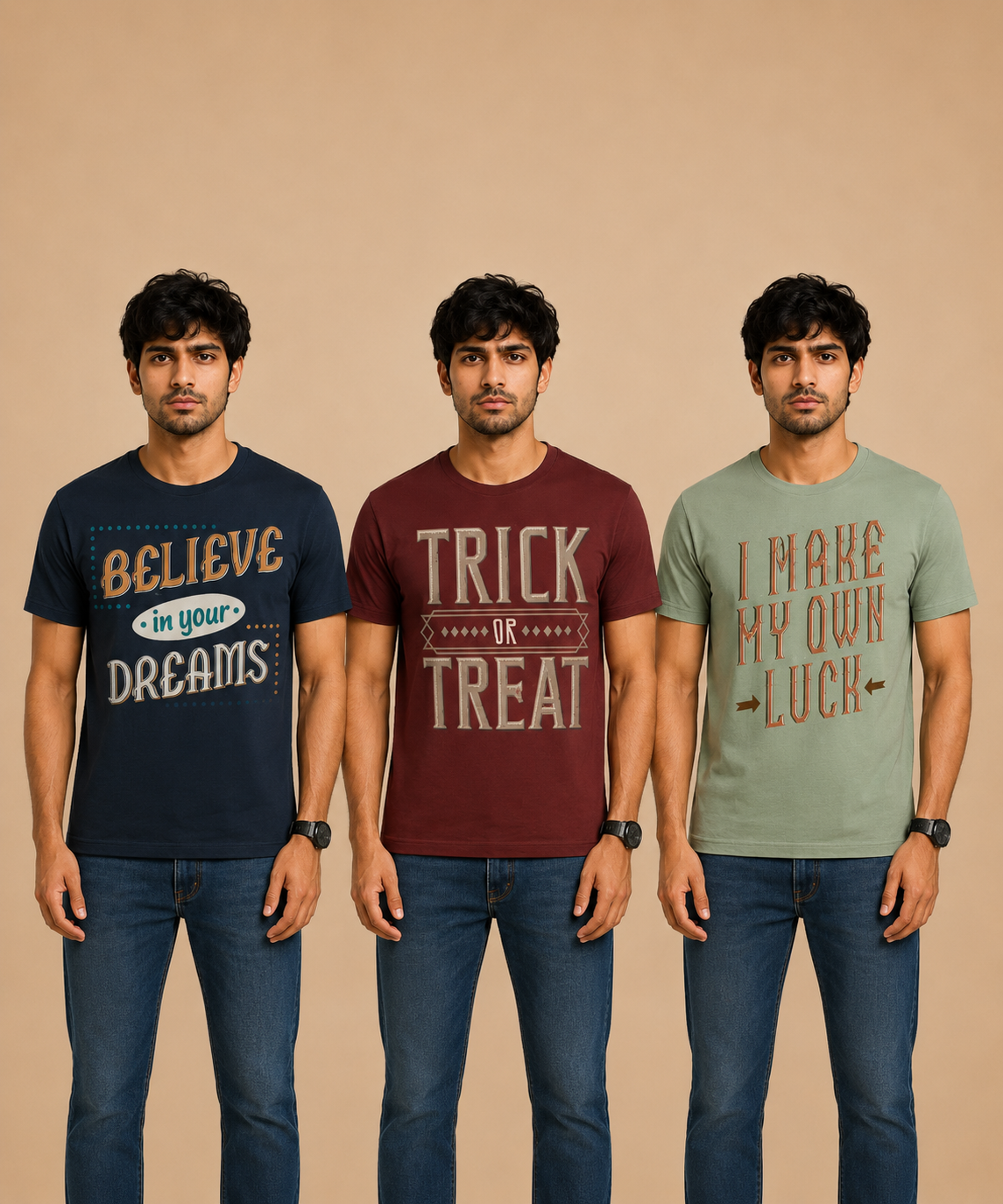 Men's Half Sleeve Printed Round Neck T-Shirt Combo (Pack of 3)
