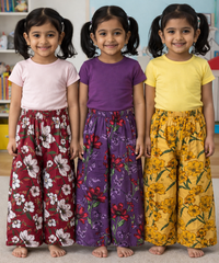 Printed Palazzo Pant | Casual Night wear for Girl Kids Age 4 To 10 Years (Pack of 3)