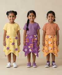 Cotton Fish Midi Floral Printed Skirt | Casual wear for Girl Kids Age 2 To 9 Years (Pack of 3)