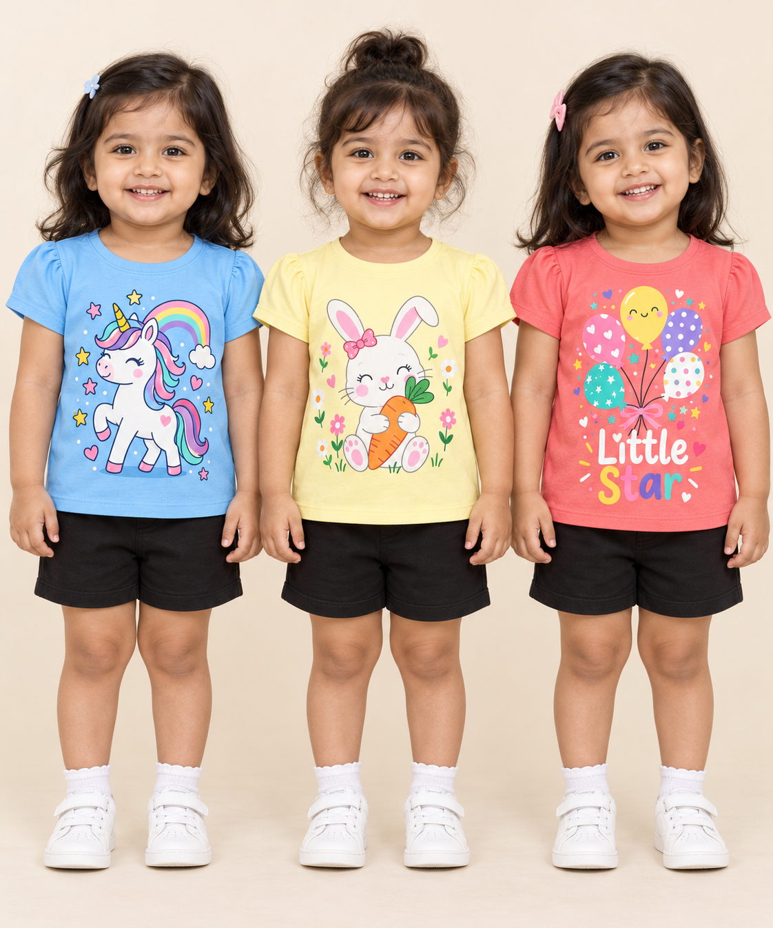 Baby Girls All Over Printed Cotton T-Shirt Multi Colour | Age 3 to 24 Months (Pack of 3 Pieces)