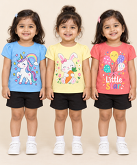 Baby Girls All Over Printed Cotton T-Shirt Multi Colour | Age 3 to 24 Months (Pack of 3 Pieces)