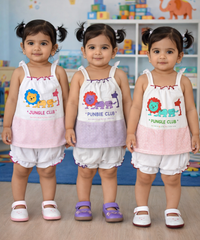 Boy & Girl Baby Printed Top Knot Dress | Top and Shorts Set | 100% Pure Cotton (Pack of 3 Sets Combo)