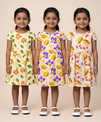 Girl Kids Frock 100% Cotton Floral Printed Gown Dress/Frock Dress | Age 1 to 8 Years (Pack of 3 Pieces)