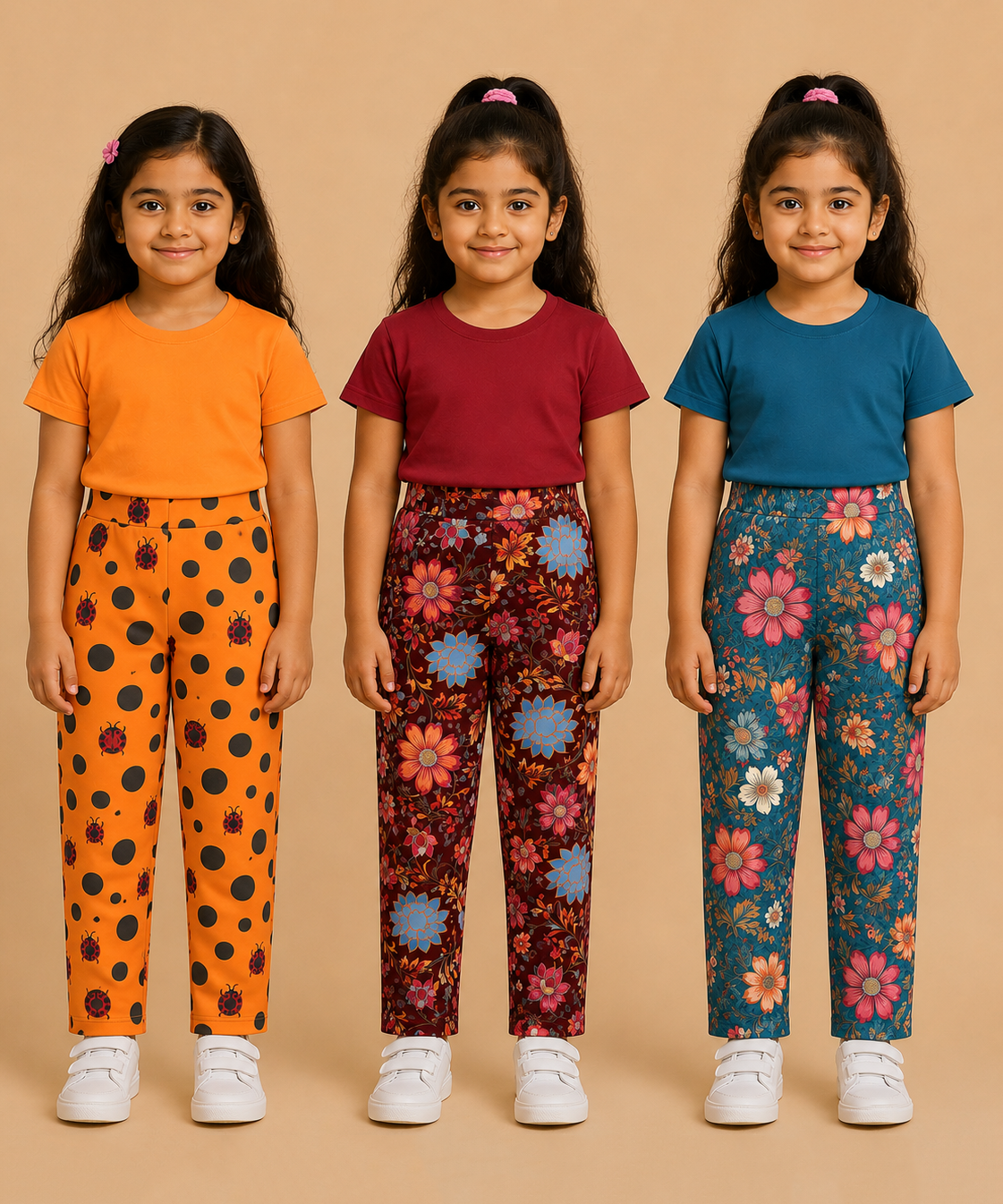 Pure Cotton Girls Printed Track Pant for Casual Night wear for Kids | Age 0 To 8 Years (Pack of 3)
