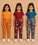 Pure Cotton Girls Printed Track Pant for Casual Night wear for Kids | Age 0 To 8 Years (Pack of 3)