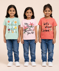 Kids 100% Cotton Fine Tshirt With Printed Multi Colour | Age 1 to 6 Years (Pack of 3 Pieces)