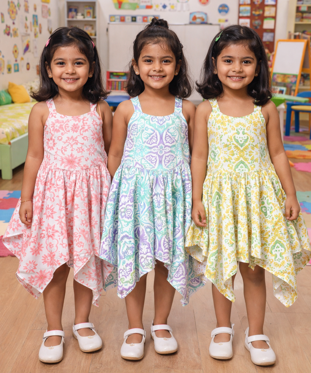 Fish Frock Floral Printed | Casual wear for Girl Kids Age 2 To 7 Years (Pack of 3)