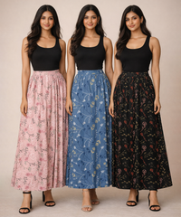 Rayon Floral Printed Skirt for Women Casual & Party Wear | Combo (Pack of 3)