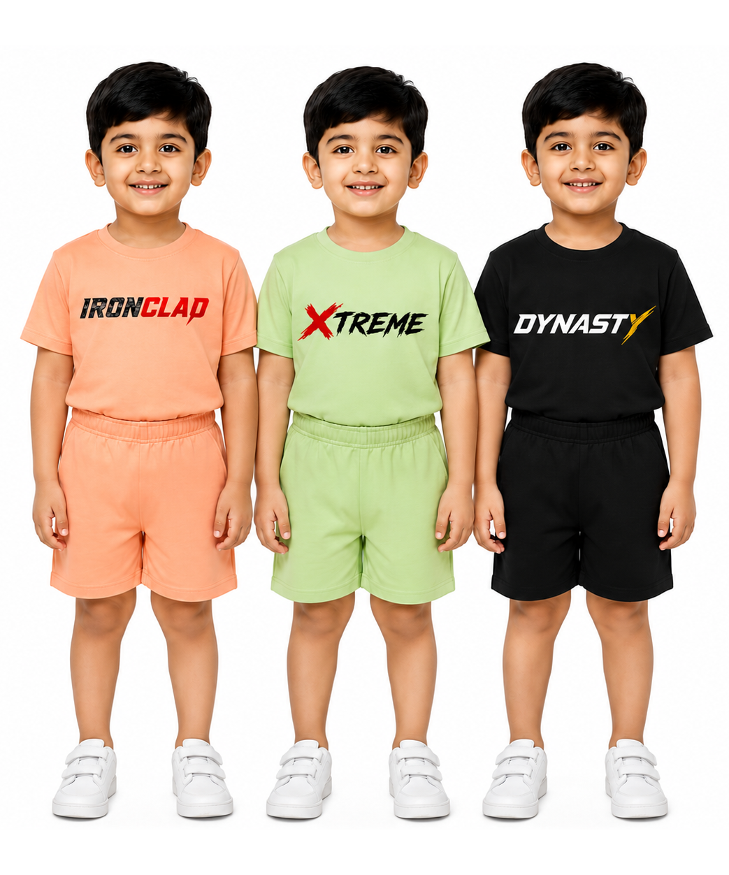 Kids Typography Print T-Shirt & Shorts Co-Ord Set for Boys | Age 6 Months-3 Years | Pack Of 3 Set Combo