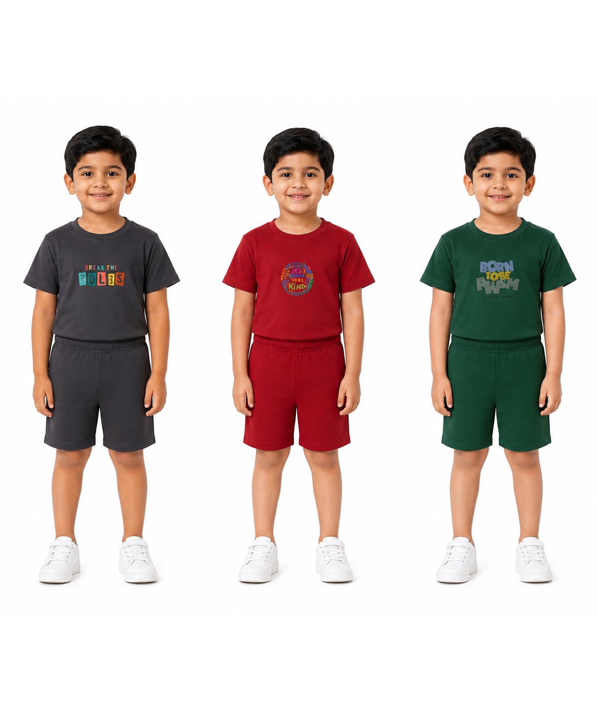 Kids Cartoon Print T-Shirt & Shorts Co-Ord Set for Boys | Age 6 Months-3 Years | Pack Of 3 Set Combo