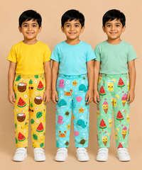 Pure Cotton Boys Printed Track Pant for Casual Night wear for Kids | Age 0 To 8 Years (Pack of 3)
