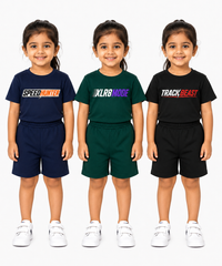 Kids Typography Print T-Shirt & Shorts Co-Ord Set for Girls | Age 6 Months-3 Years | Pack Of 3 Set Combo