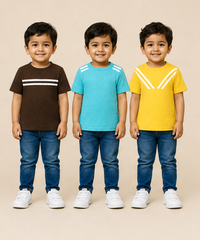 Kids Boys Popcorn Stripes Half Sleeve T-Shirt | Age 3 to 6 Years (Pack of 3 Pieces)