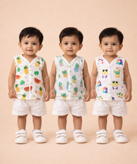 Baby Boys Sleeveless Muslin Cotton Printed Jebla Vest | 3–6 Months (Pack of 3)