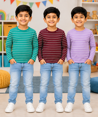Kids Stripes Full Sleeve Cotton Tshirt | Age 0 to 3 Years (Pack of 3 Pieces)