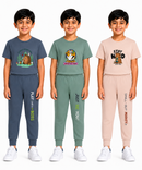Boys Graphic Printed T-Shirt & Typography Track Pant Co-Ord Set | Age 2-5 Years | Pack Of 3 Set