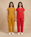 Women Textured Polyester Co-ord Set | Half Sleeve Top & Pants | Pack of 2 Set Combo