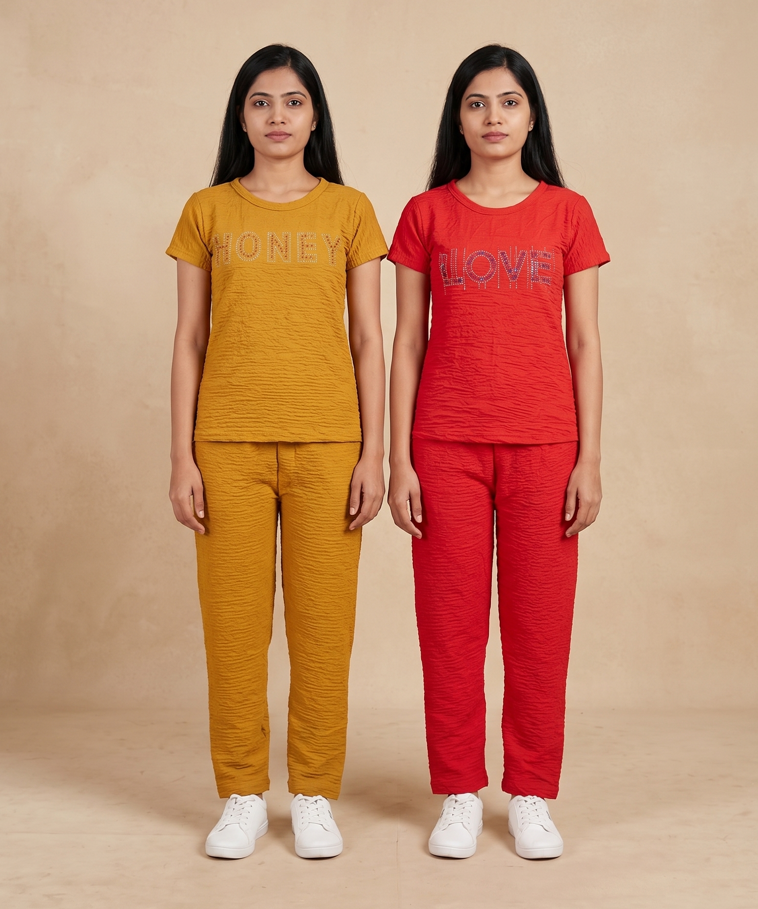 Women Textured Polyester Co-ord Set | Half Sleeve Top & Pants | Pack of 2 Set Combo