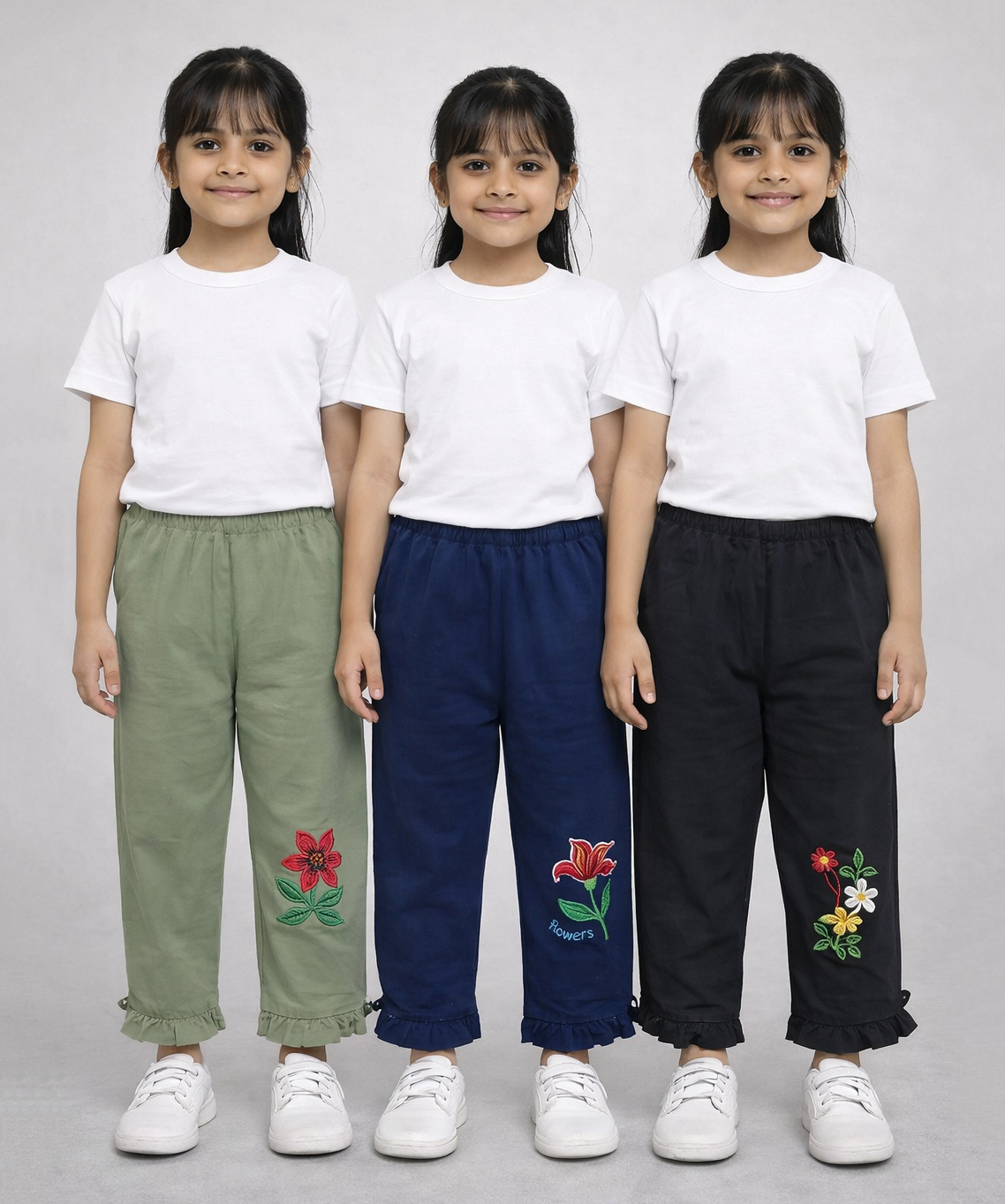 Pure Cotton Embroidered 3/4 Pajama Pant for Casual wear for Girl Kids Age 0 To 6 Years (Pack of 3)