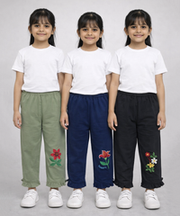 Pure Cotton Embroidered 3/4 Pajama Pant for Casual wear for Girl Kids Age 0 To 6 Years (Pack of 3)