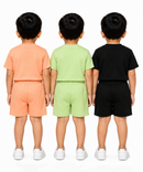 Kids Typography Print T-Shirt & Shorts Co-Ord Set for Boys | Age 6 Months-3 Years | Pack Of 3 Set Combo
