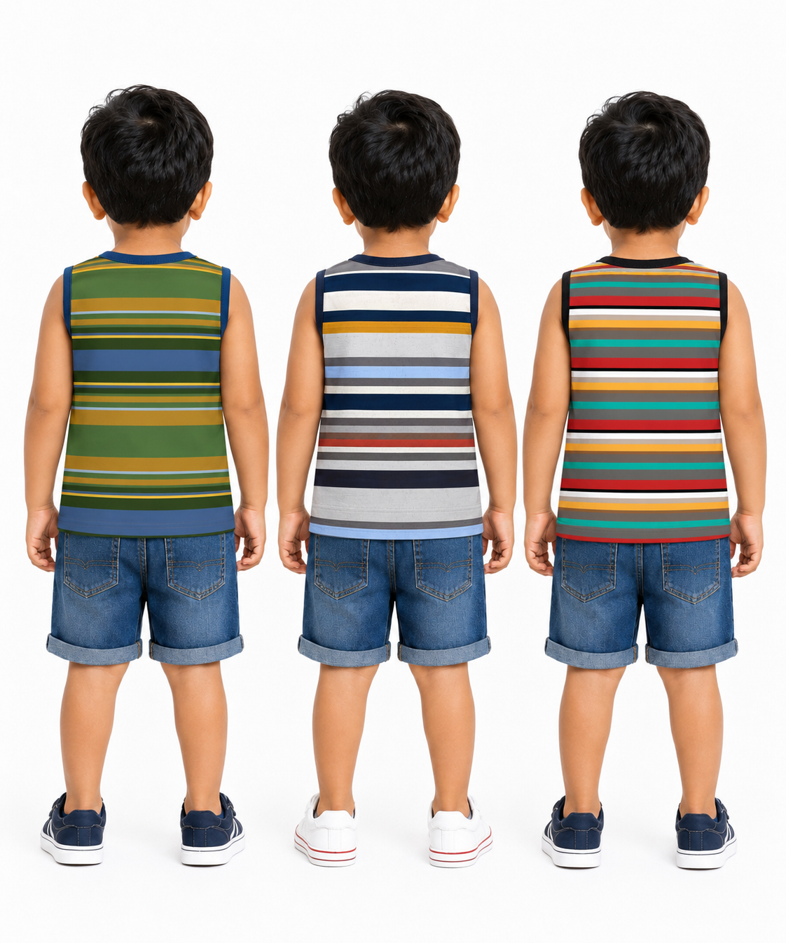 Cotton Stripes Kids Sleeveless Tshirt (Pack of 3)