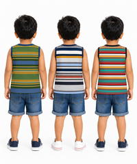 Cotton Stripes Kids Sleeveless Tshirt (Pack of 3)