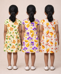 Girl Kids Frock 100% Cotton Floral Printed Gown Dress/Frock Dress | Age 1 to 8 Years (Pack of 3 Pieces)