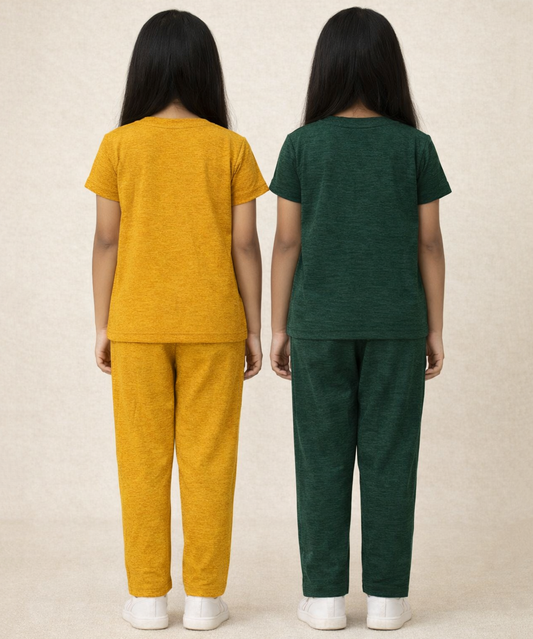 Girls Textured Polyester Co-ord Set | Half Sleeve Top & Pants | Pack of 2 Pieces