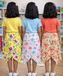 Cotton Fish Midi Floral Printed Skirt | Casual wear for Girl Kids Age 2 To 9 Years (Pack of 3)
