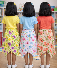 Cotton Fish Midi Floral Printed Skirt | Casual wear for Girl Kids Age 2 To 9 Years (Pack of 3)