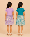 Girls Printed Half Sleeve Cotton Contrast Frock Dress | Floral Knee Length Casual Wear for Kids | Age - 5 to 10 Years | (Pack of 2)