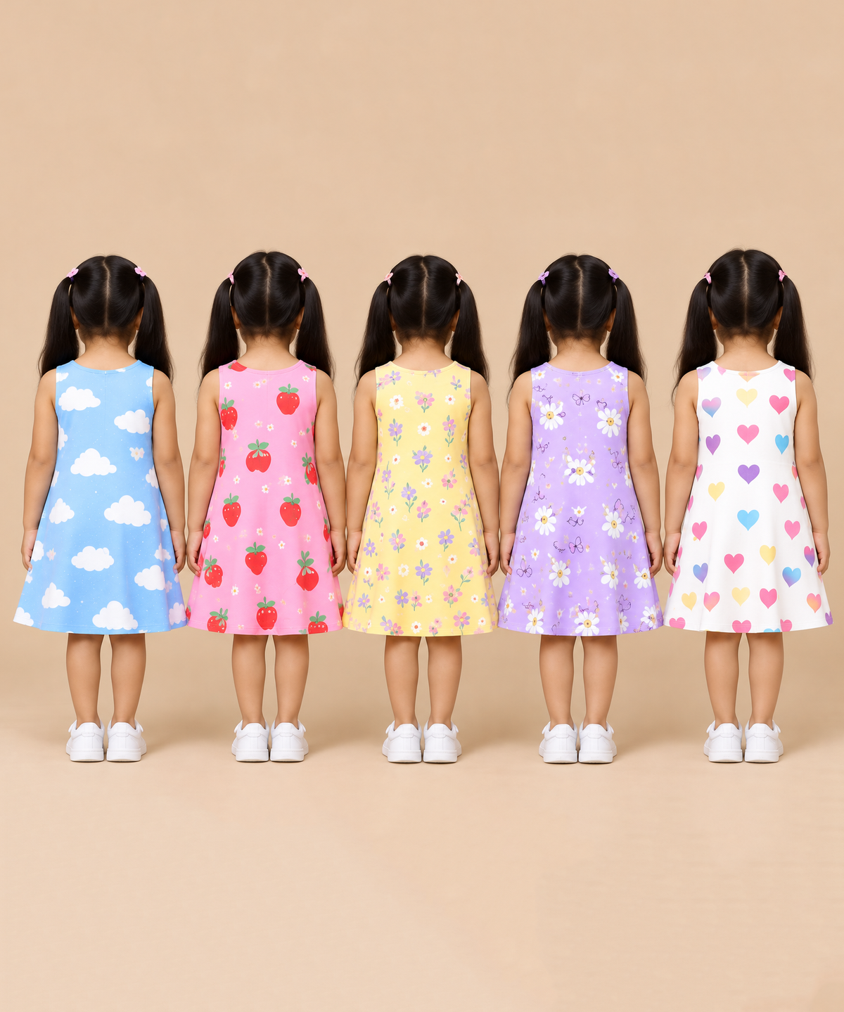 Girls 100% Cotton All Over Printed 2 To 5 Years Gown Dress/Frock Dress (Pack of 5)
