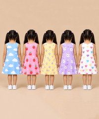 Girls 100% Cotton All Over Printed 2 To 5 Years Gown Dress/Frock Dress (Pack of 5)