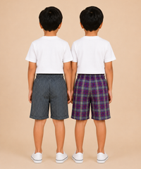 Kids Boys Checkered & Printed Cotton Shorts | Age - 5 to 10 Years | Soft Elastic Waist Casual Shorts | Combo Pack of 2 Pieces