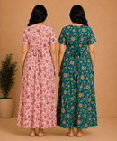Maternity Feeding Maxi Dress | Nursing Friendly Nighty Style (Pack of 2 Pieces)