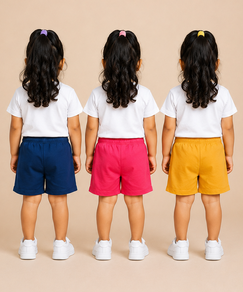 Pure Cotton Plain Shorts for Girls Kid with Elastic Age 3 Months to 4 Years (Pack of 3)