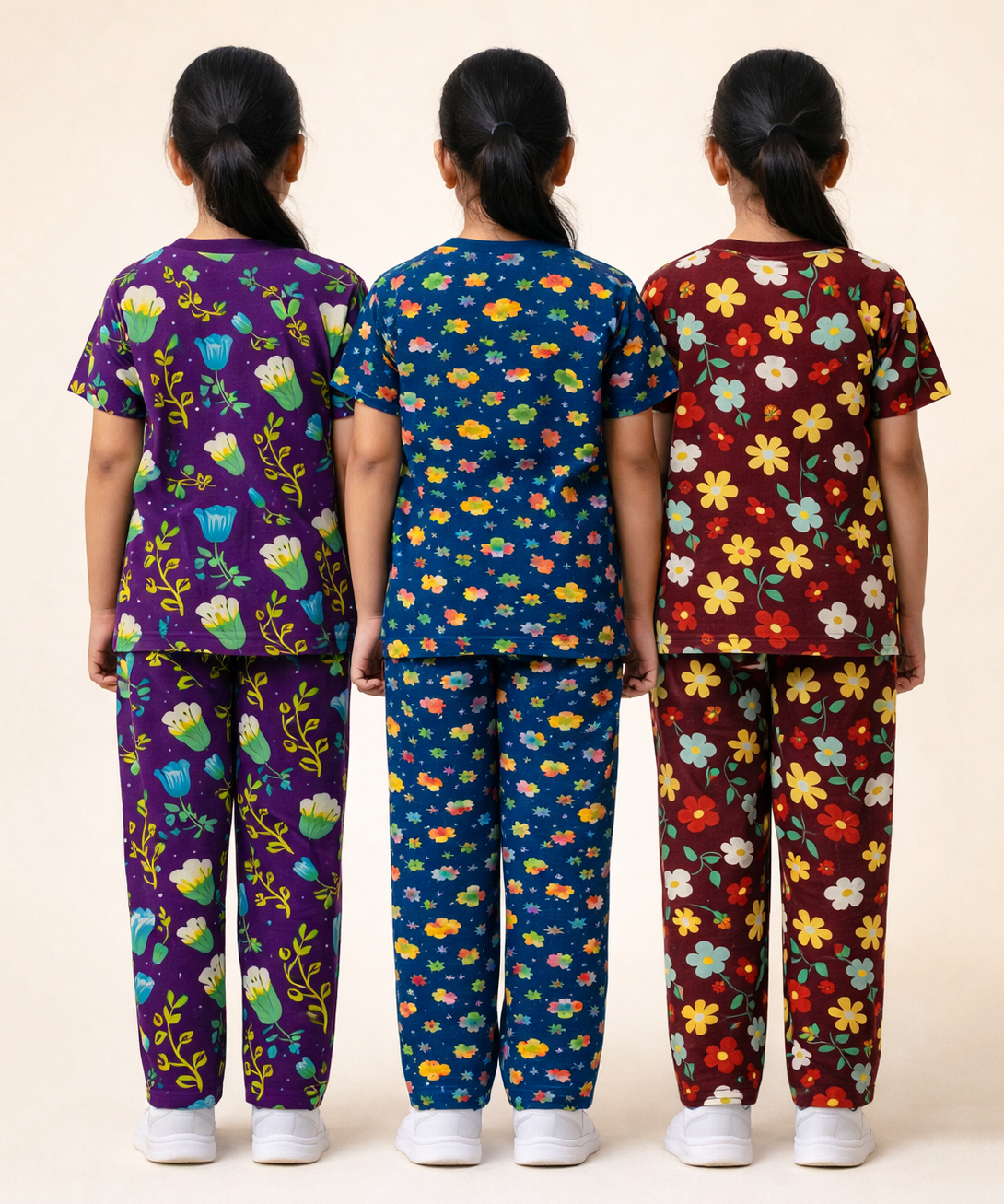 Girl Kids All Over Printed Co-ord Set | Tshirt and Pant | Age 2 to 10 Years (Pack of 3 Sets)