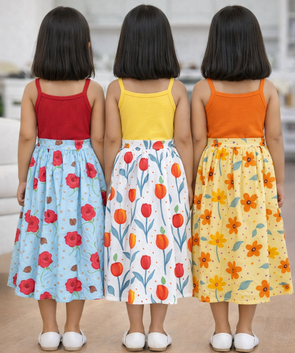 Rayon Floral Printed Skirt | Casual wear for Girl Kids Age 1 To 6 Years (Pack of 3)