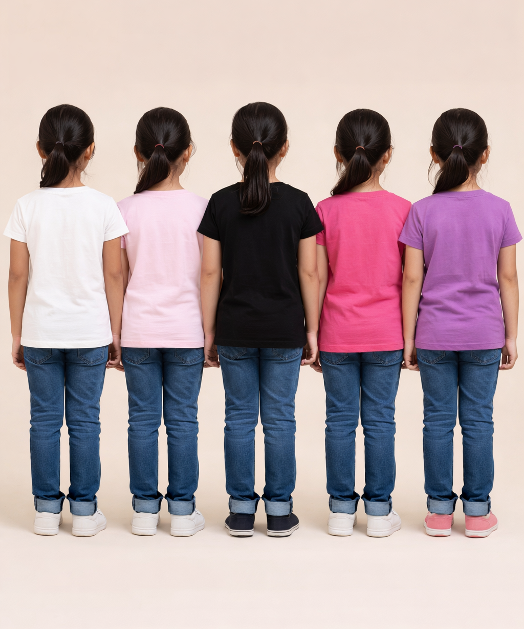Cotton Half Sleeve Girls T-shirt Front Printed Multi Color | Age 2 to 7 Years (Pack of 5 Pieces)