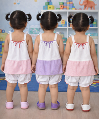 Boy & Girl Baby Printed Top Knot Dress | Top and Shorts Set | 100% Pure Cotton (Pack of 3 Sets Combo)