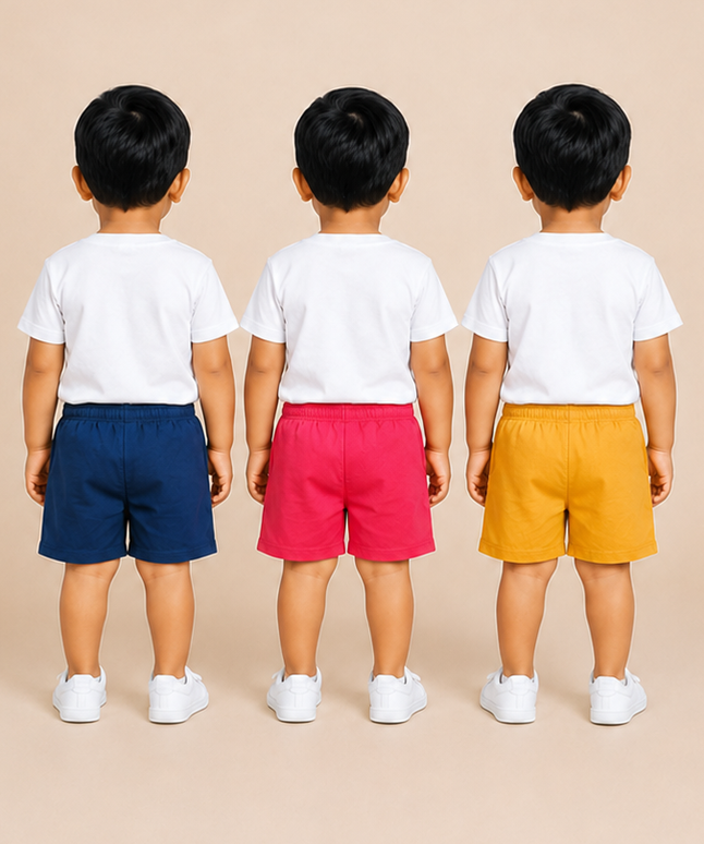 Pure Cotton Plain Shorts for Boys Kid with Elastic Age 3 Months to 4 Years (Pack of 3)
