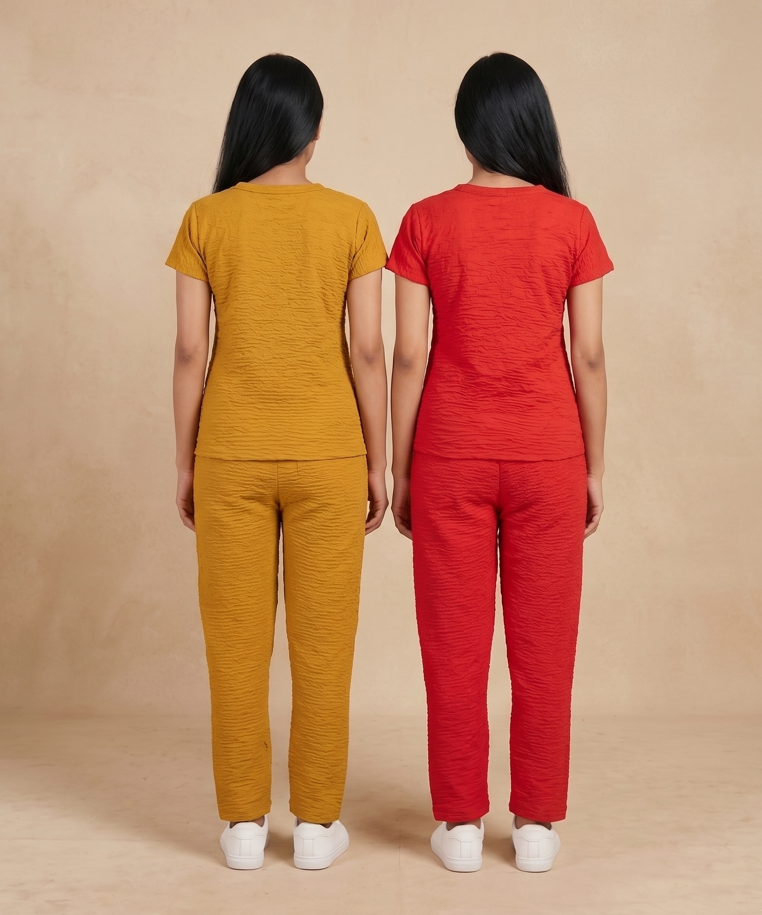 Women Textured Polyester Co-ord Set | Half Sleeve Top & Pants | Pack of 2 Set Combo