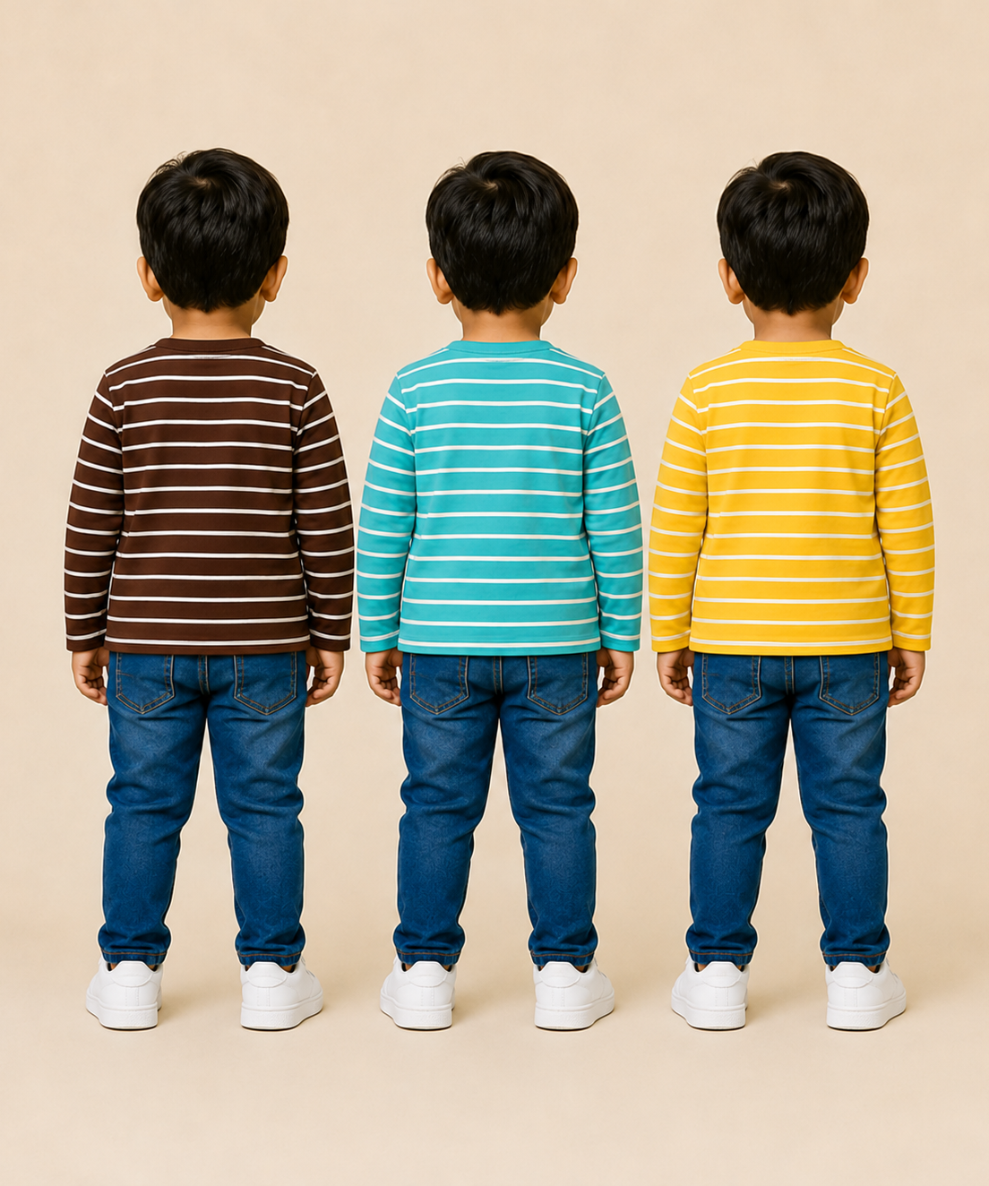Kids Boys Cotton Stripes Full Sleeve T-shirt | Age 0-3 Years (Pack of 3)