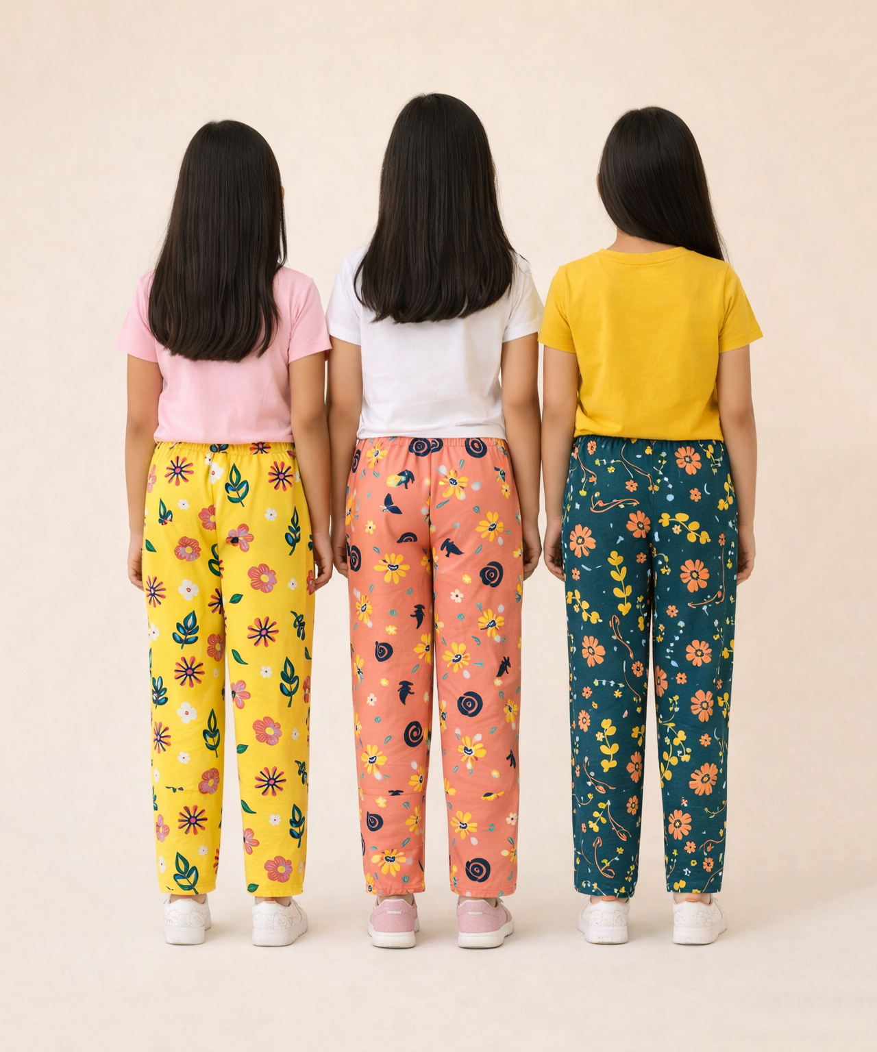 Girls Cotton Printed Track Pants (Pack of 3) | Nightwear & Casual | 6–9 Years