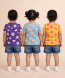 Kids Girls Cotton Printed T-shirt | 0 to 3 Years (Pack Of 3 Pieces)