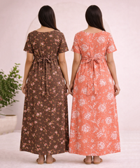 Maternity Feeding Maxi Dress | Nursing Friendly Nighty Style (Pack of 2 Pieces)